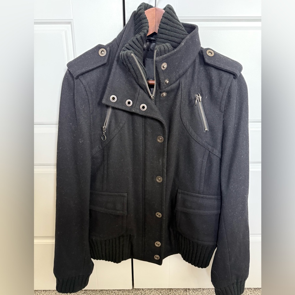 Express Women's Wool blend Bomber Black Jacket/Coat